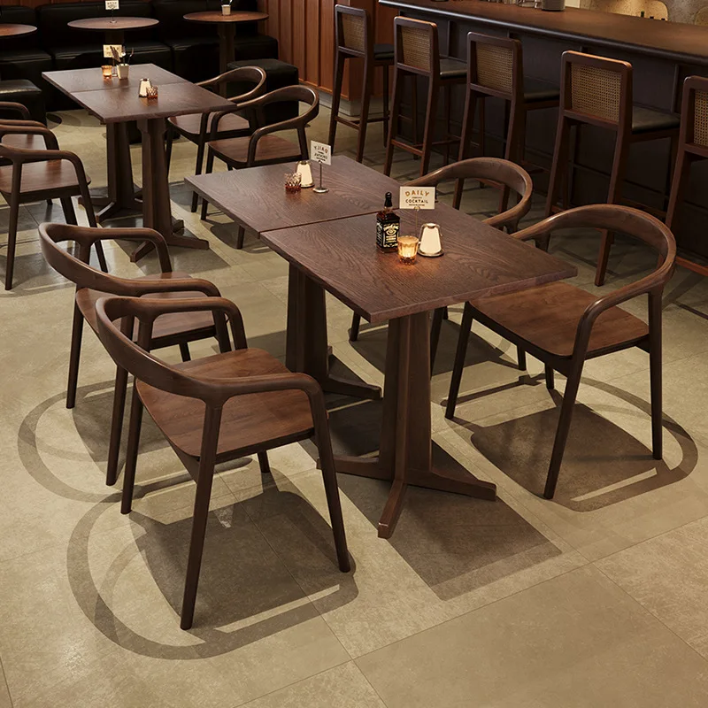 American retro style cafe solid wood table and chair combination baking shop commercial dining table and chair dessert shop dini