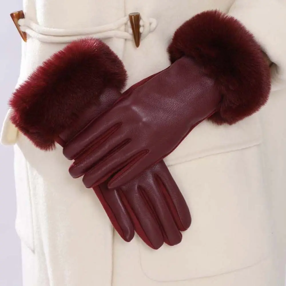 Fleece Lined Leather Gloves Suede Fabric Anti-splash Water Touchscreen Gloves Soft Texture Solid Color Winter Mittens Driving