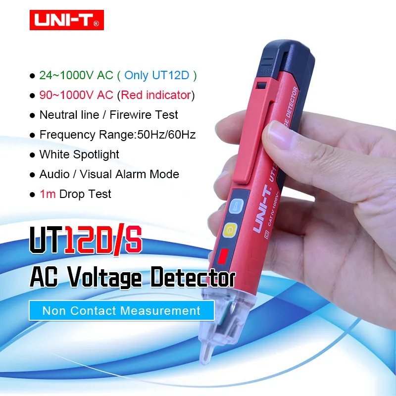 UNI-T UT12D/UT12E/UT12M Non Contact Voltage Detector Pen 24V-1000V Socket Zero Fire LineTest Pencil Power Sensor LED