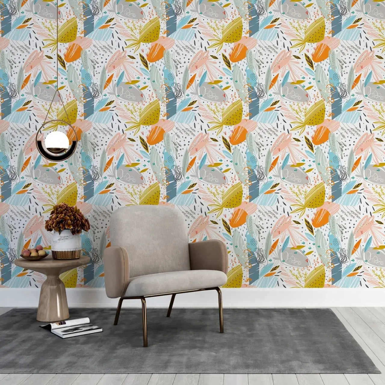 Vibrant Botanical Wallpaper With Colorful Foliage,Modern And Captivating Floral Self-adhesive Wallpaper,Mural VinylPaper Design,