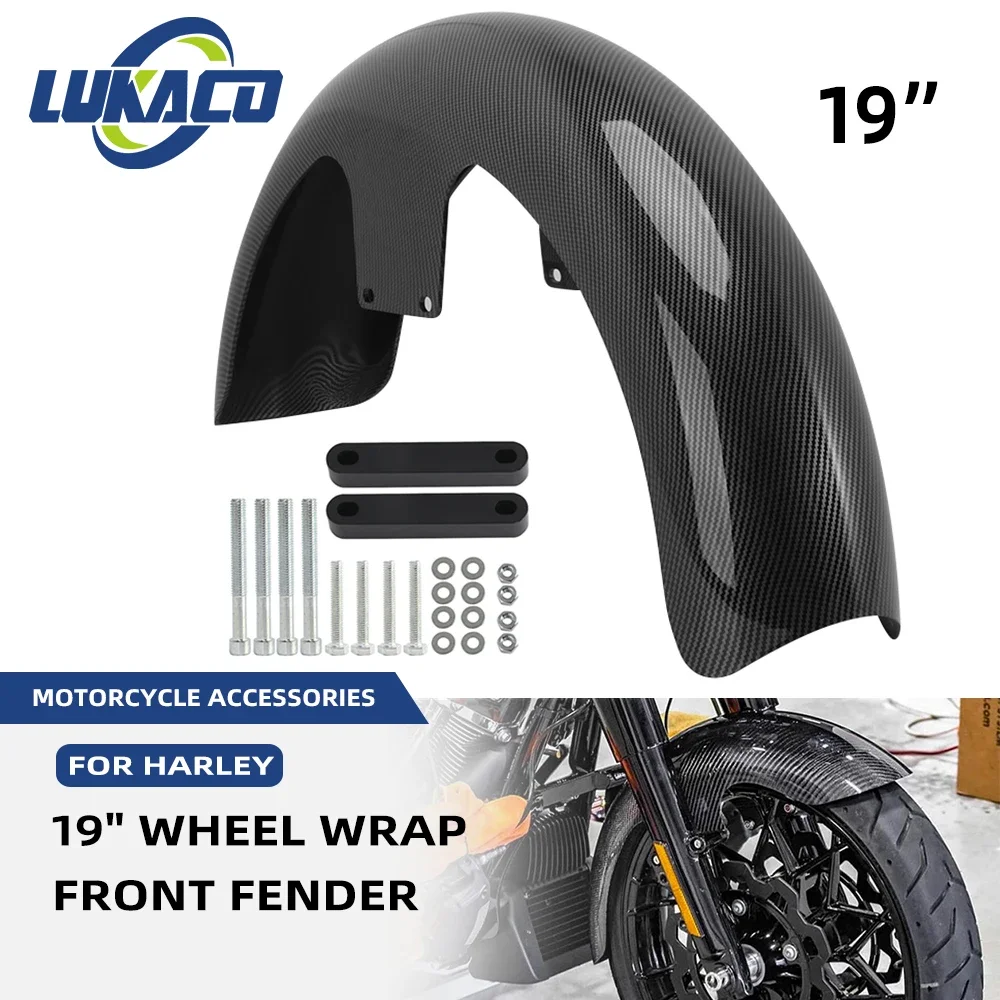 

19" Mud Guard Motorcycle Carbon Fiber Mudguard Wheel Wrap Front Fender For Harley Touring Road Electra Glide CVO Custom 94-13