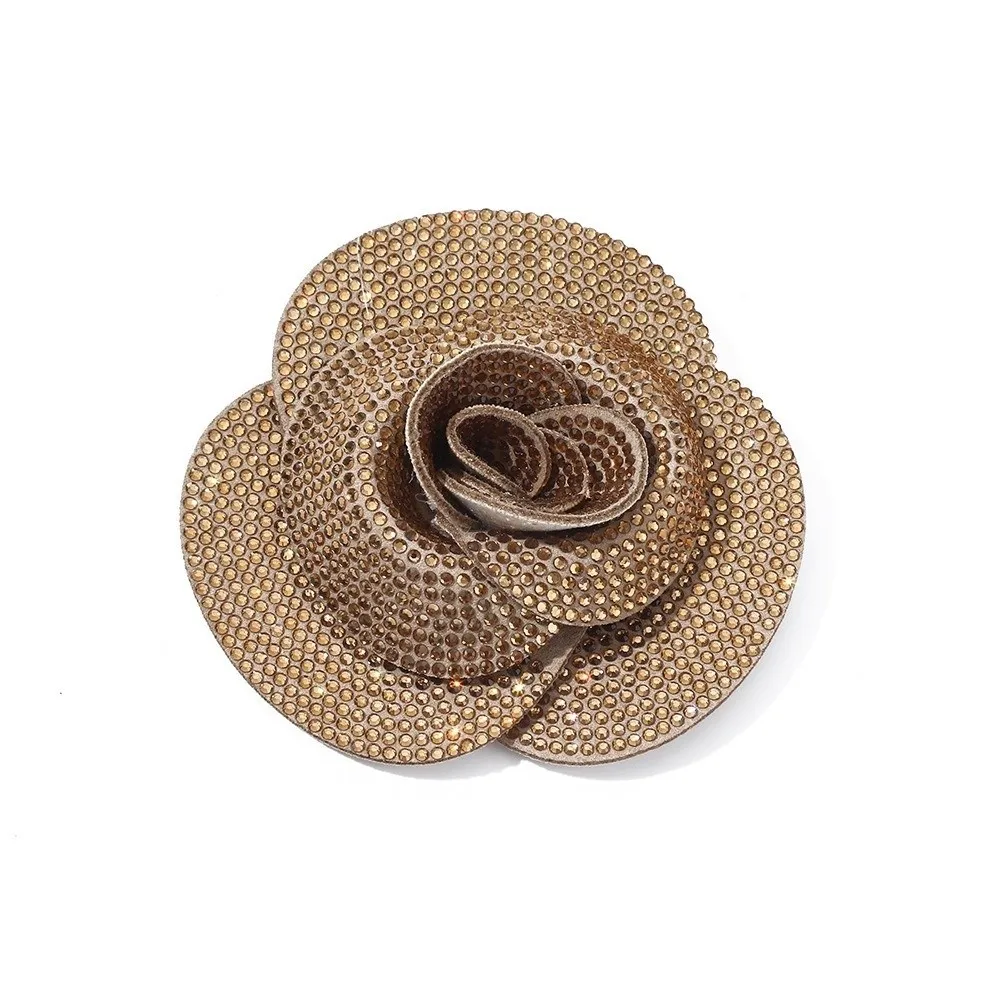 3D Design Rhinestone Flower Patches Sewing Supplies Metallic Base Flower Brooch Pin Self-Adhesive Option Flower Shape