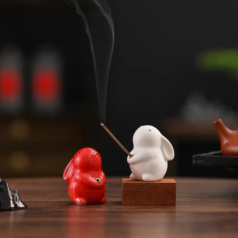 Cute Little Rabbit Incense Tray Simple Ceramic Ornament Thread Fragrance Insertion Household Indoor Tea Ceremony Incense Burner