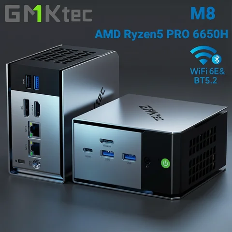 GMKtec M8 Mini PC AMD Ryzen 5 PRO 6650H 16GB RAM NO SSD NO OS Mini Desktop Computers Triple 4K Display, WiFi5.2,BT6E, USB-C, DP