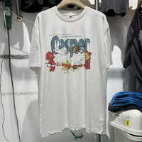 2024 Casper High Quality Heavy Fabric Washed Summer Short Sleeve Loose Casual Cartoon Letter Print Men Women 1:1 Vintage T-shirt