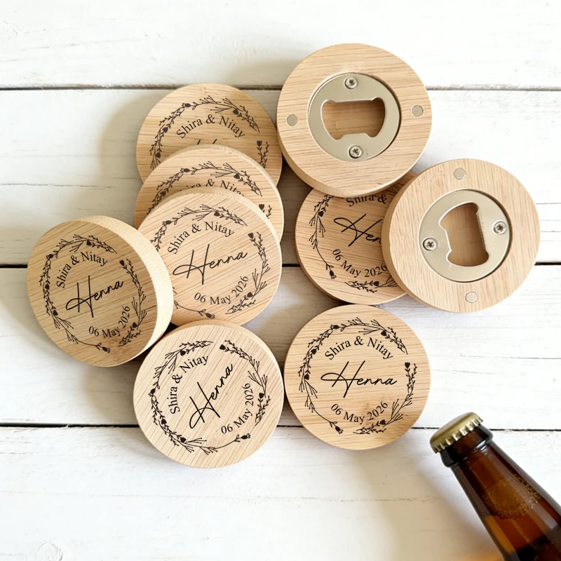 

Personalized Wedding Bottle Opener - Custom Engraved Wooden Bottle Opener with Magnet, Wedding Gift for Guests, Groomsmen Gifts