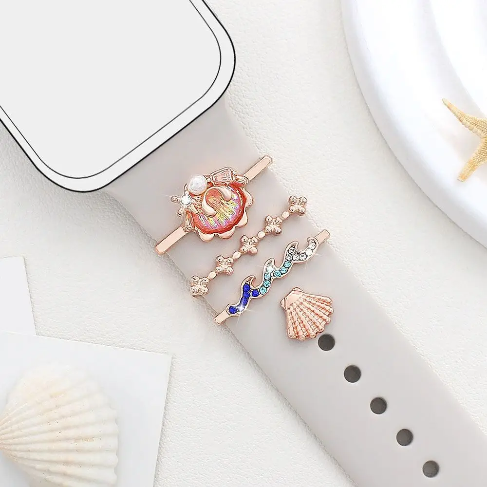 Anello decorativo con cinturino in conchiglia di mare, gioielli, braccialetto di moda, decorazione, ciondoli in metallo, ornamento per cinturino Apple Watch