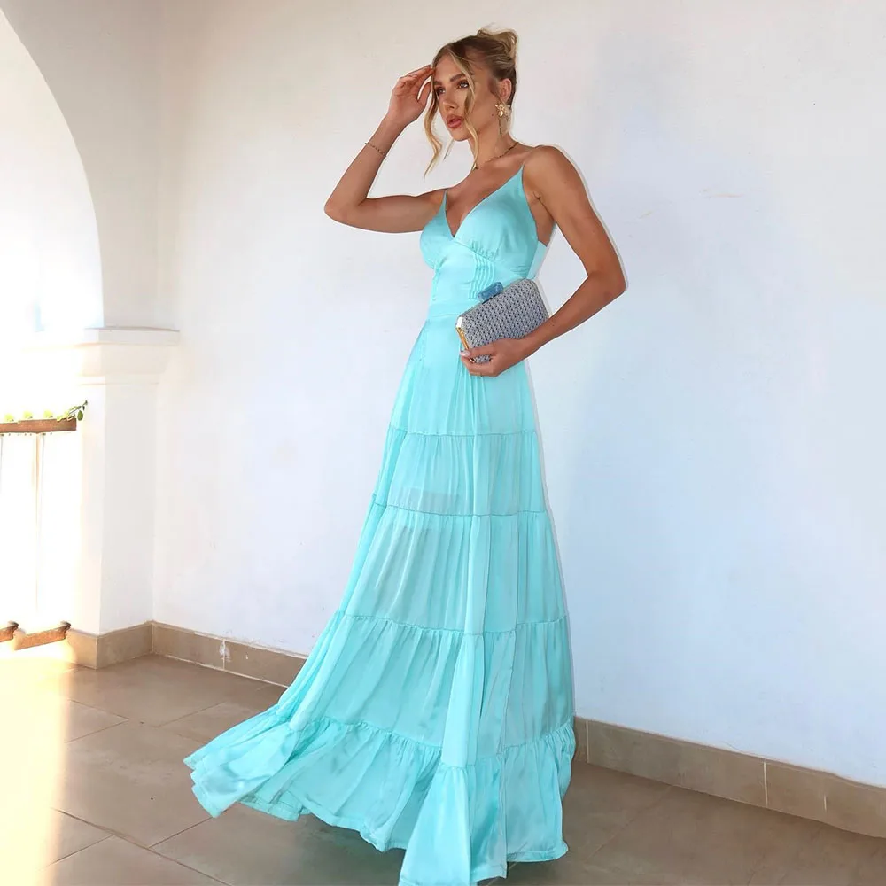 

Spaghetti Strap A-line Prom Gown V Neck Illusion فساتين الحفلات Sexy Backless Evening Party Dresses платья на торжество