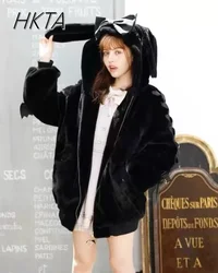 Japanese Liz Coat Women Winter New Mine Series Thickened Imitation Rabbit Fluff Rabbit Ears Warm Loose Fur Coats Female Jacket