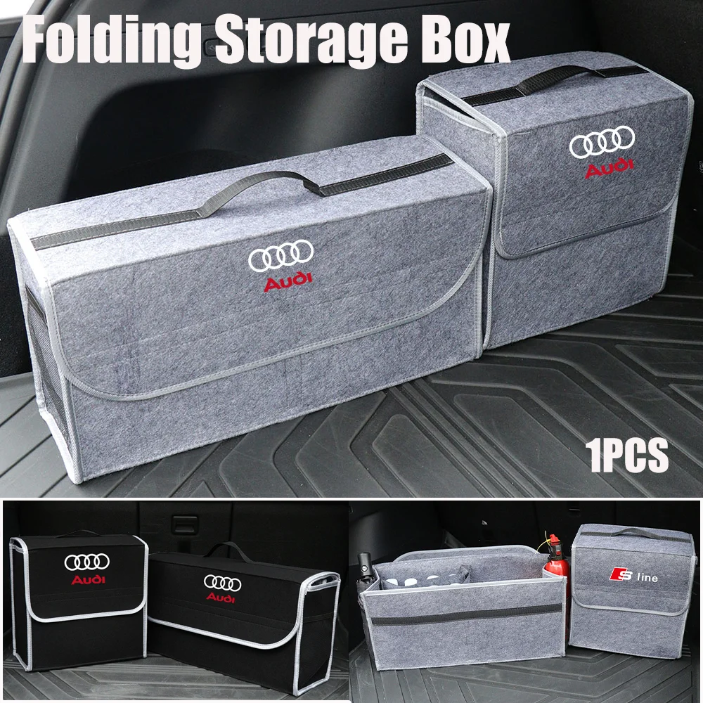 1PCS Schwarz/Grau Auto Lagerung Tasche Stamm Organizer Box Filz Tuch Lagerung Box Für Audi A3 A4 B6 a5 B7 A1 A6 S linie Auto Zubehör