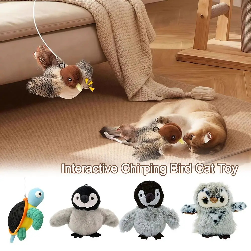 Flapping Bird Sparrow Cat Toy Interactive USB Rechargeable Flying Bird Cat Toys Vivid Chirping Touch-Activated