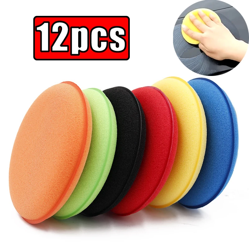 12pcs Car Round Waxing Polish Sponges High Density Foam Applicator Pads Curing Polishing Sponges Detailing Wash Interior Tools