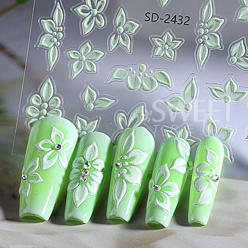 Pegatina de uñas de flor blanca 5D, pegatinas adhesivas de flores de pétalos en relieve, decoraciones artísticas para uñas para suministros de manicura de boda