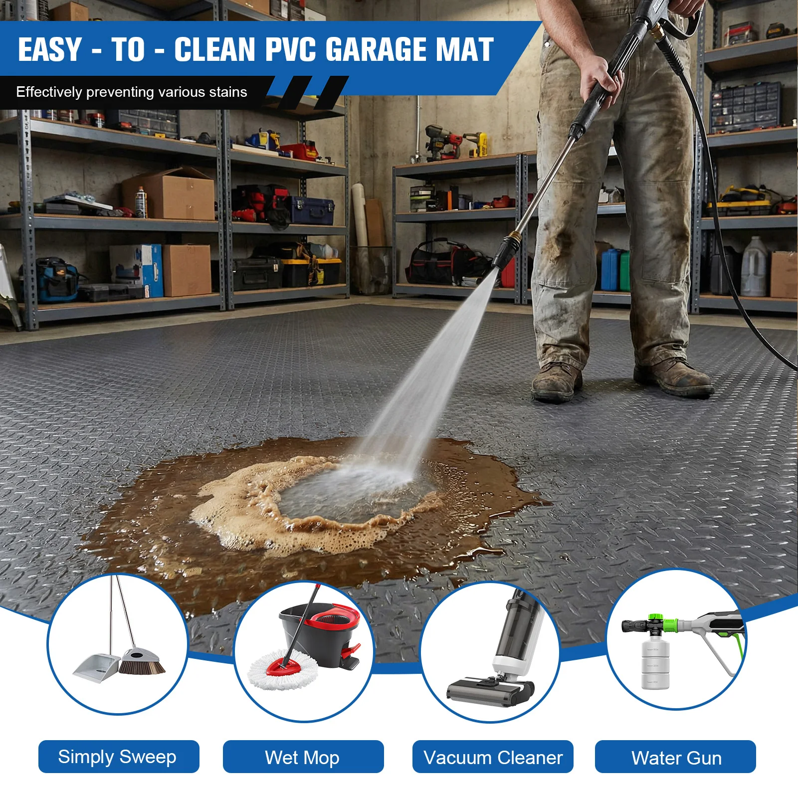 

7.9x21/32.8 FT Floor Protector 2.5mm Garage Shop Parking Mat Diamond Plate PVC for Truck Trailer SUVs Van Golf Cart Motorcycle