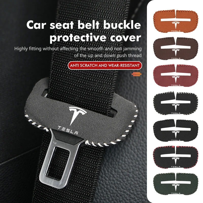 Car Seat Belt Buckle Clip Protector Suede Anti-Scratch Cover For Tesla Model 3 Y S X Roadster