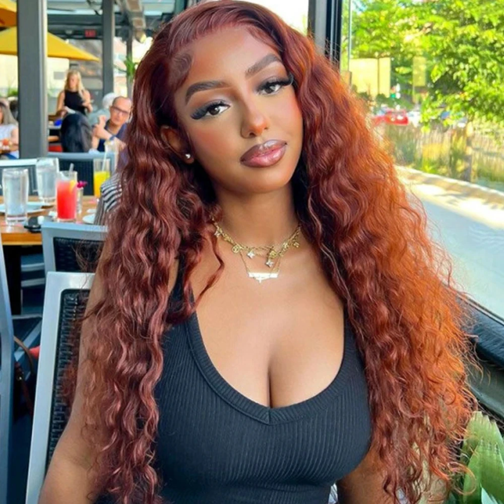 

Zlike 40 Inch Reddish Brown Deep Wave Frontal Wig 13X4 HD Lace Colored Curly 13x6 human hair lace frontal wig 250% High Density