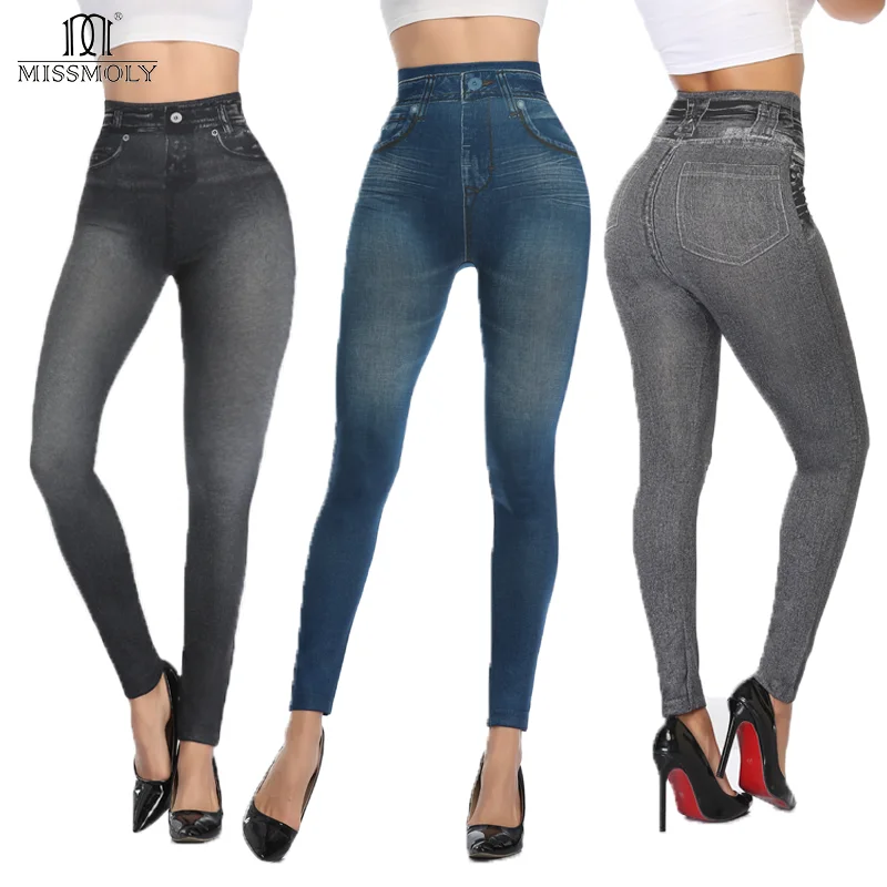 Faux Denim Jeans Leggings High Waist Fashion Slim Women Seamless Leggings Sexy Long Printing Fitness Legging Casual Pencil Pants