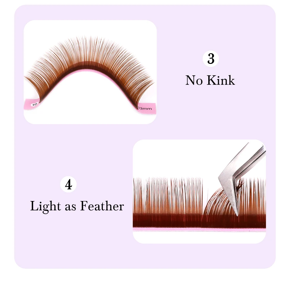 Neuer Stil der Wimpern Dunkelbraun Hellbraun Einzelwimpern 0,05/0,07 Curl C/D/CC/DD Farbe Weiche natürliche falsche Wimpern – Detail 9