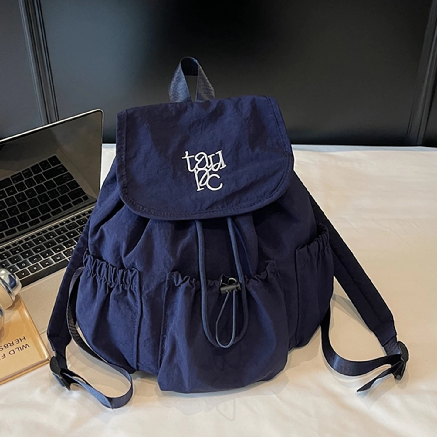Casual Outdoor Travel Women's Backpack Drawstring Double Shoulder Bag Commuter Schoolbag Flip Cover 2025 New Style Simple Lei...