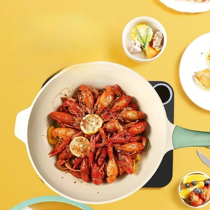 Light Luxury Household Non Stick Frying Pan Kitchen Wok Induction Cooker Universal Cookware Flat Bottomed Non Stick Pan Cookware