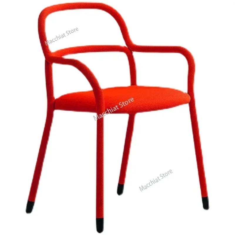 Modern designer's creative fabric dining chair, home living room, minimalist metal iron single person leisure bar chair