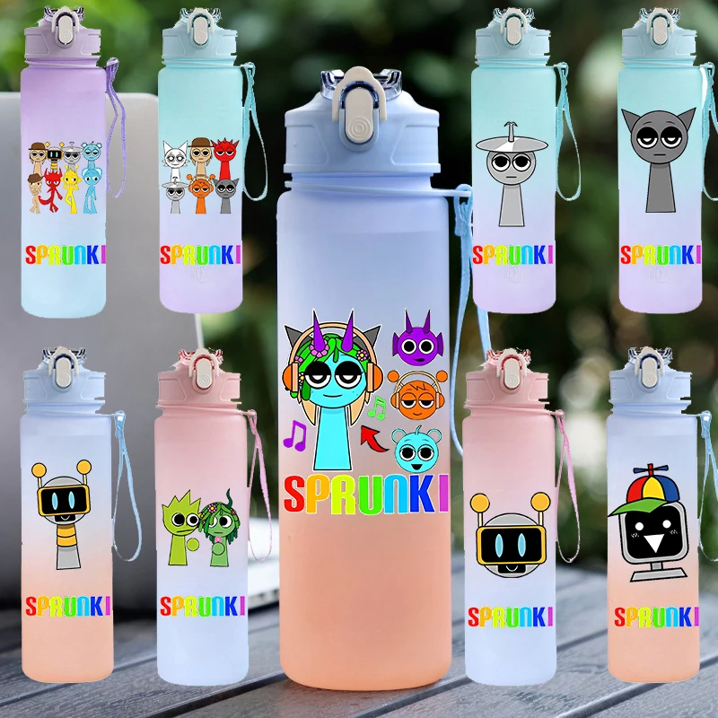 Botella de Color degradado de 750ML Sprunki Sprunki Incredibox Sprunki juego taza de agua potable de dibujos animados regalo de cumpleaños y Navidad para niños