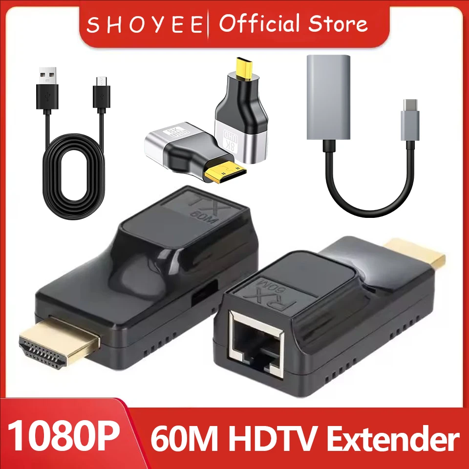 HDTV to RJ45 Network HD Repeater/Extender 60M Transmitter Receiver Over Cat 6 1080p with Built-in Thunder Protection Circuit