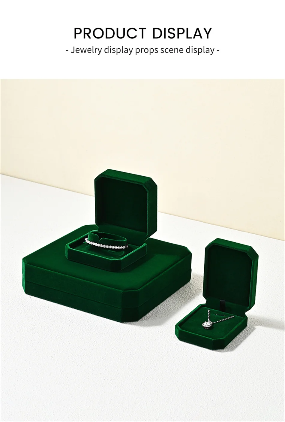 Oirlv Samt-Ringbox, Edelstein-Grün, Schmuckbox-Set, Hochwertige Verpackungsbox für Ringe, Ohrringe, Halsketten, Armbänder, Anpassbar – Detail 7