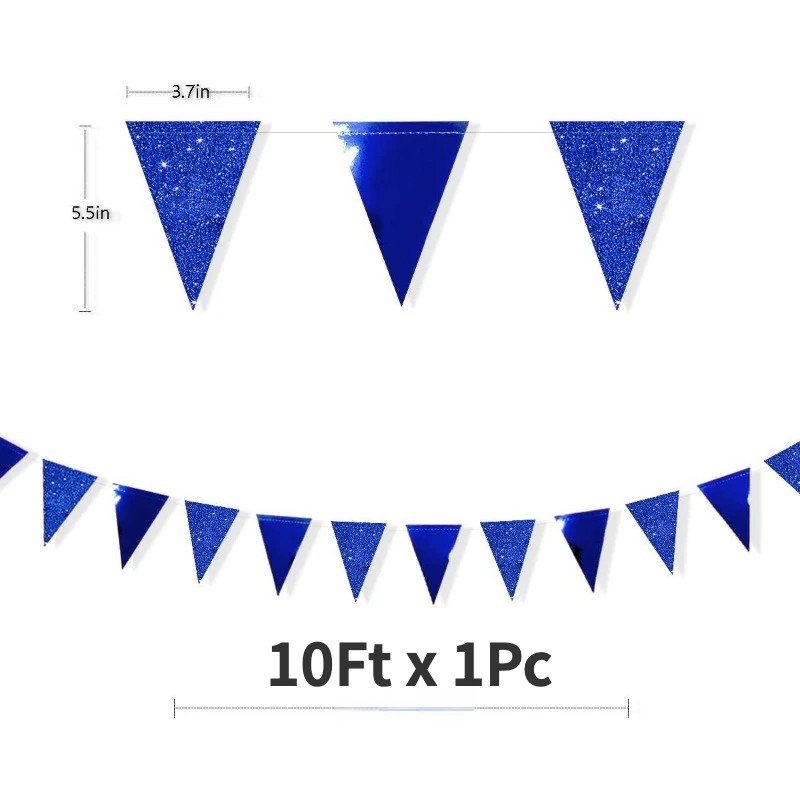 Königsblaues Banner-Dekor für Geburtstagsfeiern, Marineblau, Abschlussfeier, Dreieck, Banner, Flagge, Girlande, Wimpelkette, Partyzubehör für Jungen – Detail 2