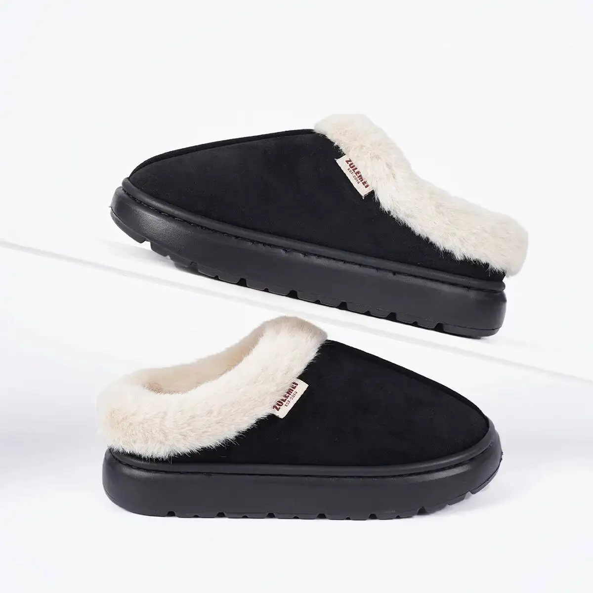 

Women's New Winter Furry Home Slippers Furry Cuff Elastic Design Home Anti-Slip Warm Thickened Fleece Indoor Household Slippers