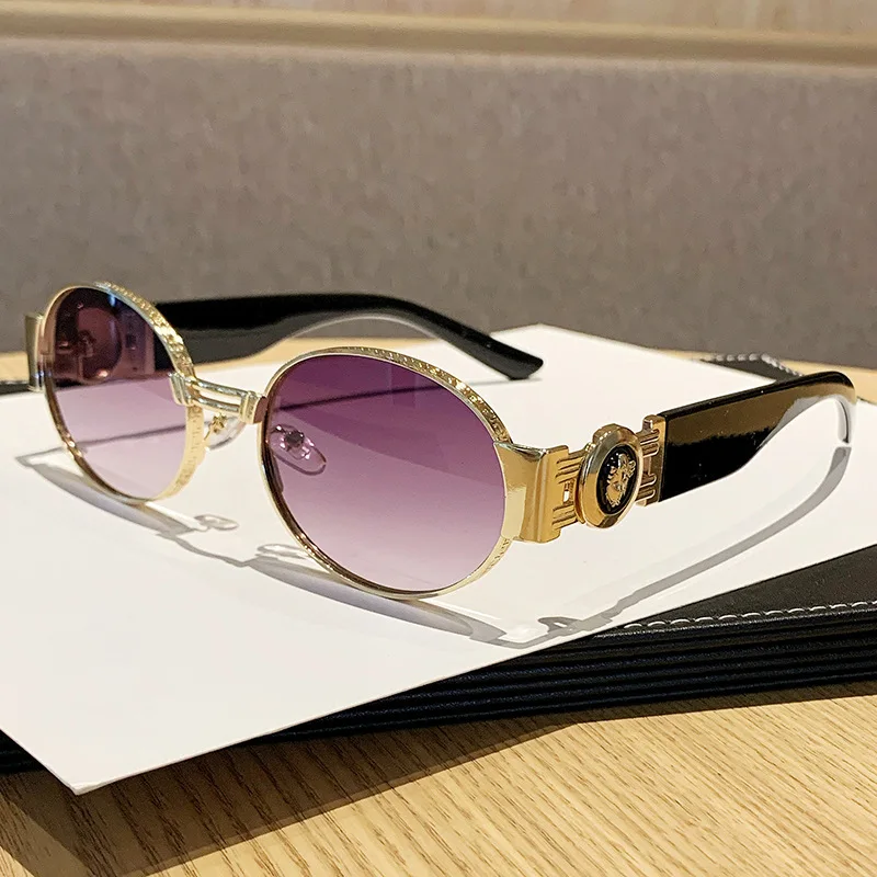 جديد خمر البيضاوي النظارات الشمسية الإطار المعدني المرأة الفاخرة مصمم نظارات شمسية ظلال للرجال Oculos UV400 Gafas De Sol Mujer