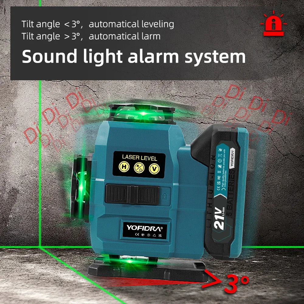 YOFIDRA 4D 16 Linien Ultra Leistungsstarker Grüner Strahl 360 ° Selbstnivellierende horizontale Lasernivelliergeräte mit 1-Meter-Stativ für Makita 21V-Akkus – Detail 6