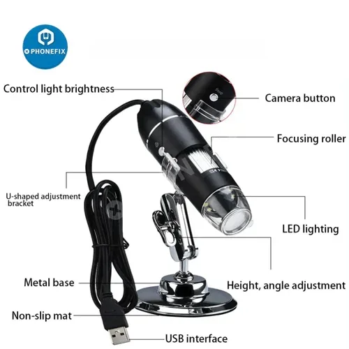 Microscópio Eletrônico Portátil para Solda Câmera Digital Usb Tipo-c 500x 1000x 1600x Câmera Lupa Led para Reparo do Telefone