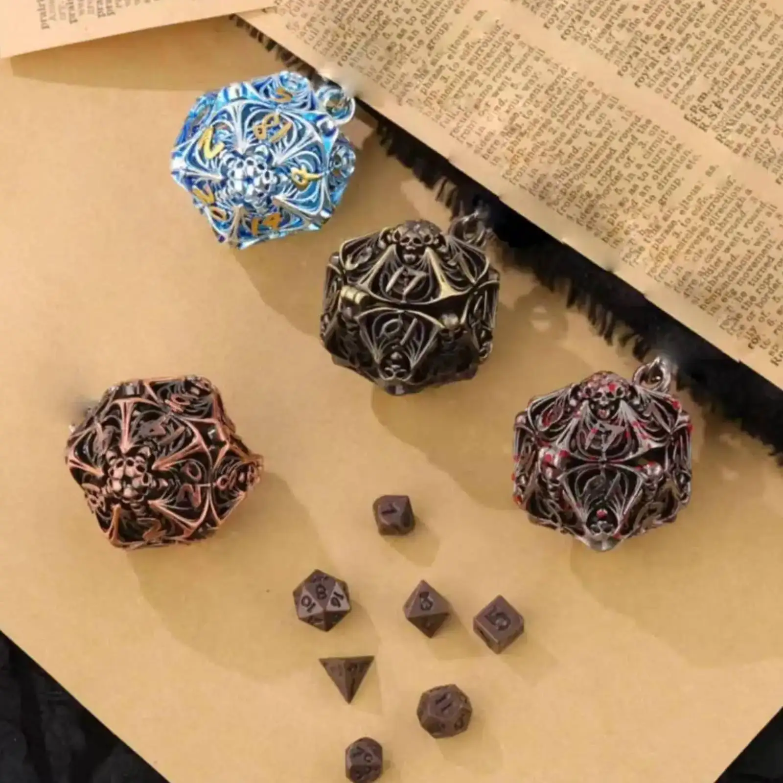 

D20 Hollow dice Skull Metal dice Necklace Pendant Mini 6mm Metal dices with chain Skeleton DND Dice Jewelry for RPG Dice Player