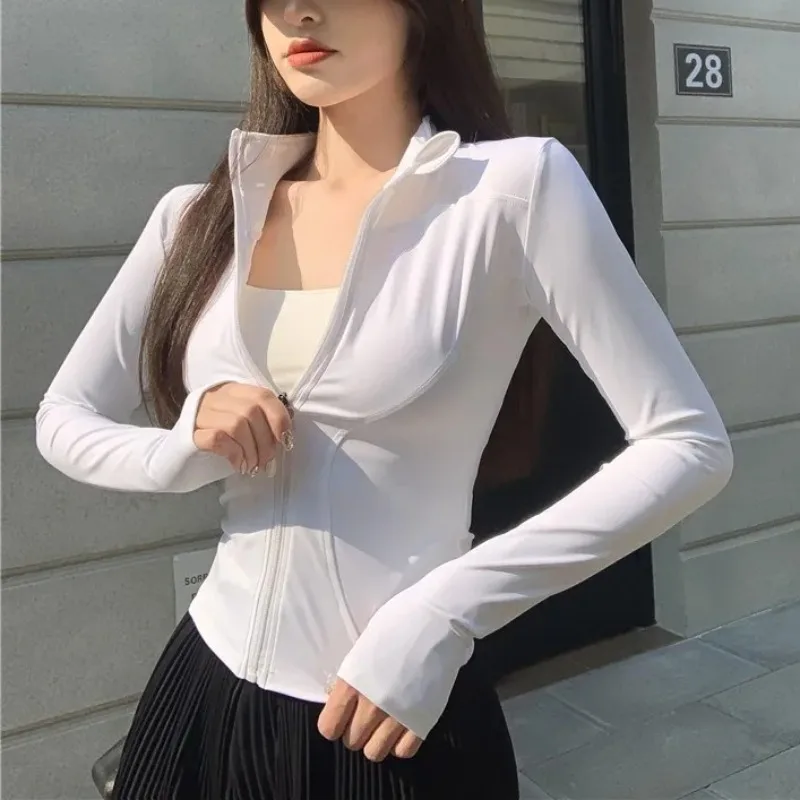 

Спортивная куртка с длинным рукавом, женская рубашка на молнии для фитнеса и йоги, зимние теплые топы для спортзала, пальто для бега, одежда для тренировок, пилатеса