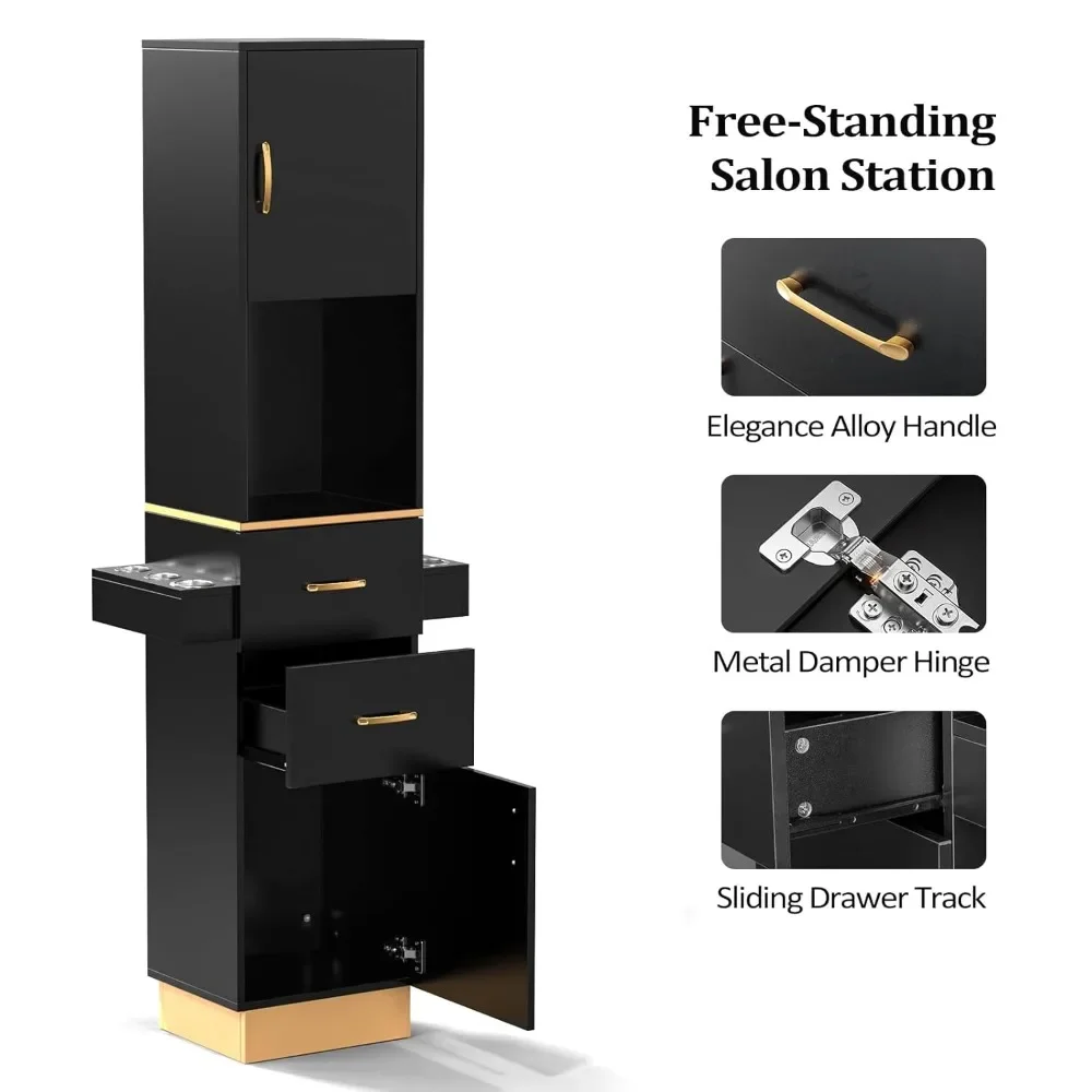 Salon Stations for Hair Stylist, Barber Station Hair Salon Station, Beauty Salon Spa Equipment with 2 Drawers, 2 Storage Cabinet