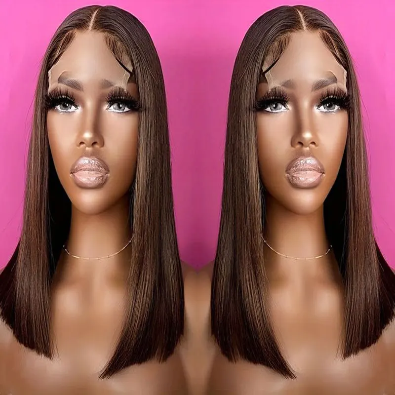 Chocolate Brown Short Straight Hair Bob Wig Synthetic 13x4 Lace Front Wigs High Quality Heat Resistant Fiber Hair For Women Wigs