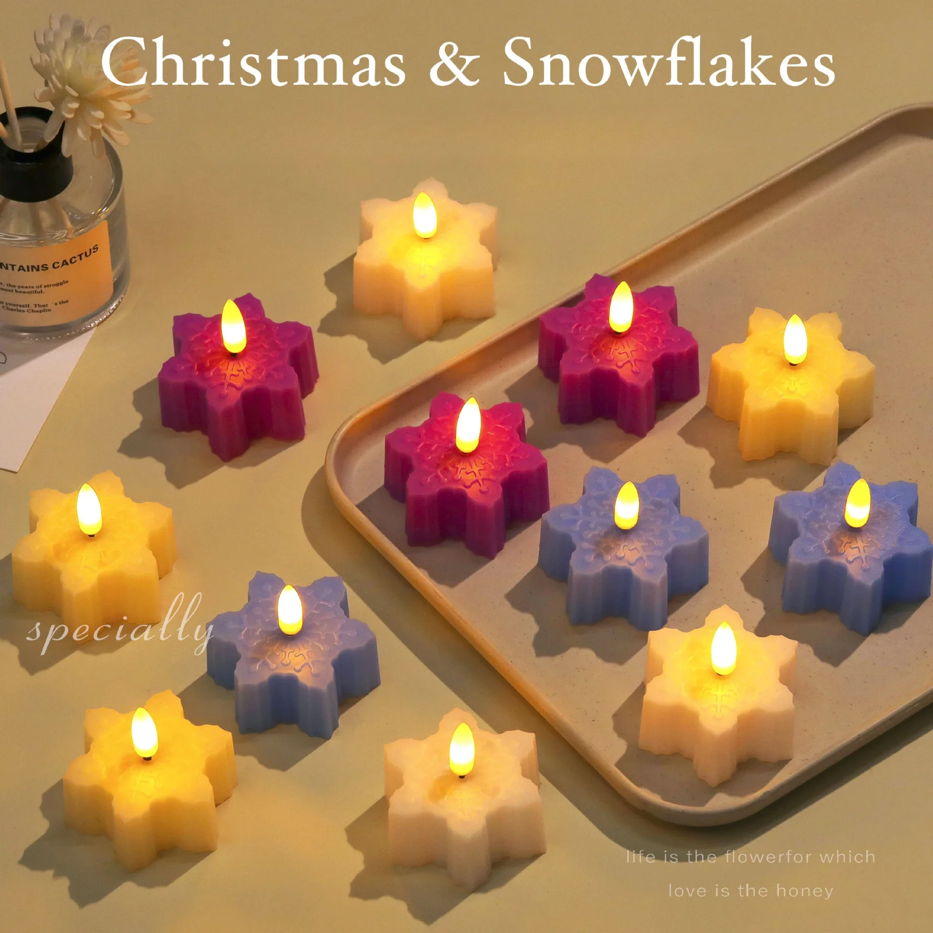 LED Simulation Snowflake Electronic Candle Light Christmas Gift Children's Gift Romantic Atmosphere Night Light