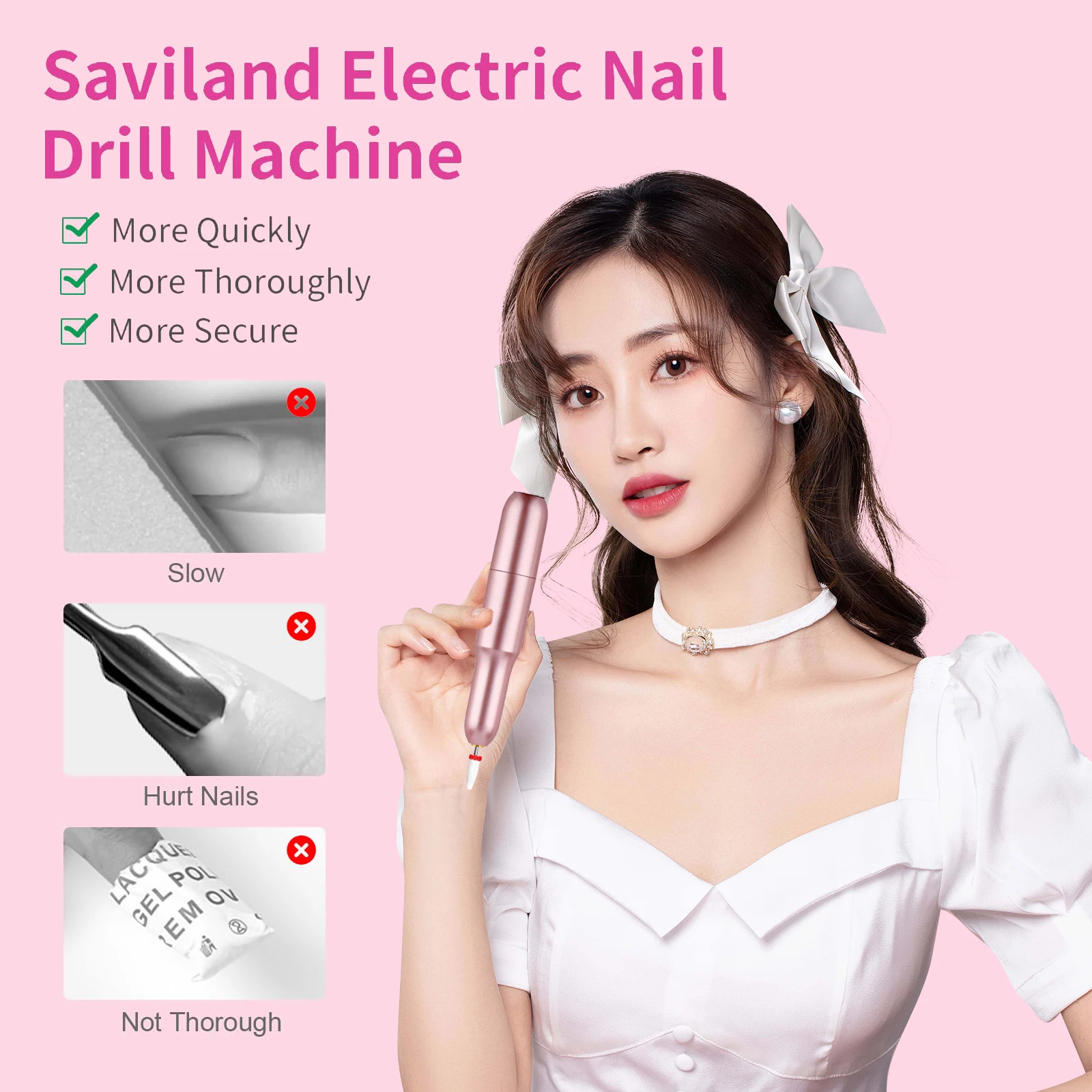 สว่านเล็บไฟฟ้าเครื่องขัดเล็บสําหรับอะคริลิคและเจล USB ตะไบเล็บไฟฟ้าแบบพกพาพร้อมเจาะบิต Home