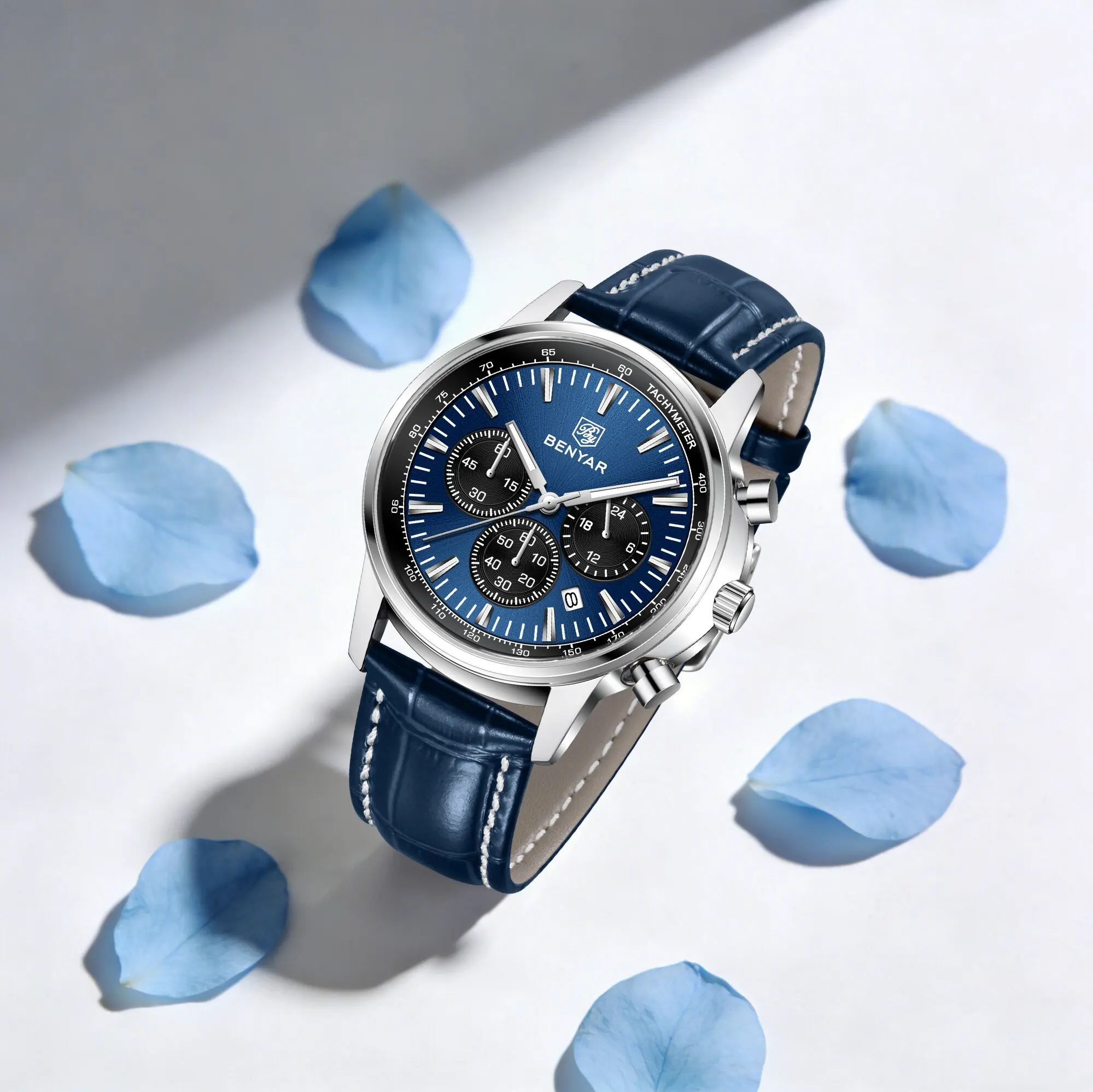

BENYAR Urban Luxury Men's Quartz Watch Workplace Elite Leather Strap Hardlex Small Three-Pin Tachymeter Luminous Calendar Clock