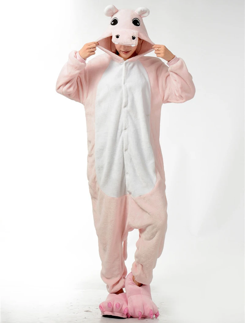 Unisex Kigurumi Cosplay Onesies para adultos, animais, hipopótamo, engraçado, desenhos animados, macacões, quente, flanela, pijamas, 1 peça, inverno