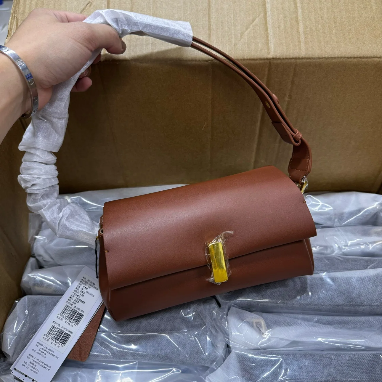 

High Quali Leather French Bread Bag Large Capaci Crossbody Women's Bag Vintage Design Durable Texture Underarm Bag