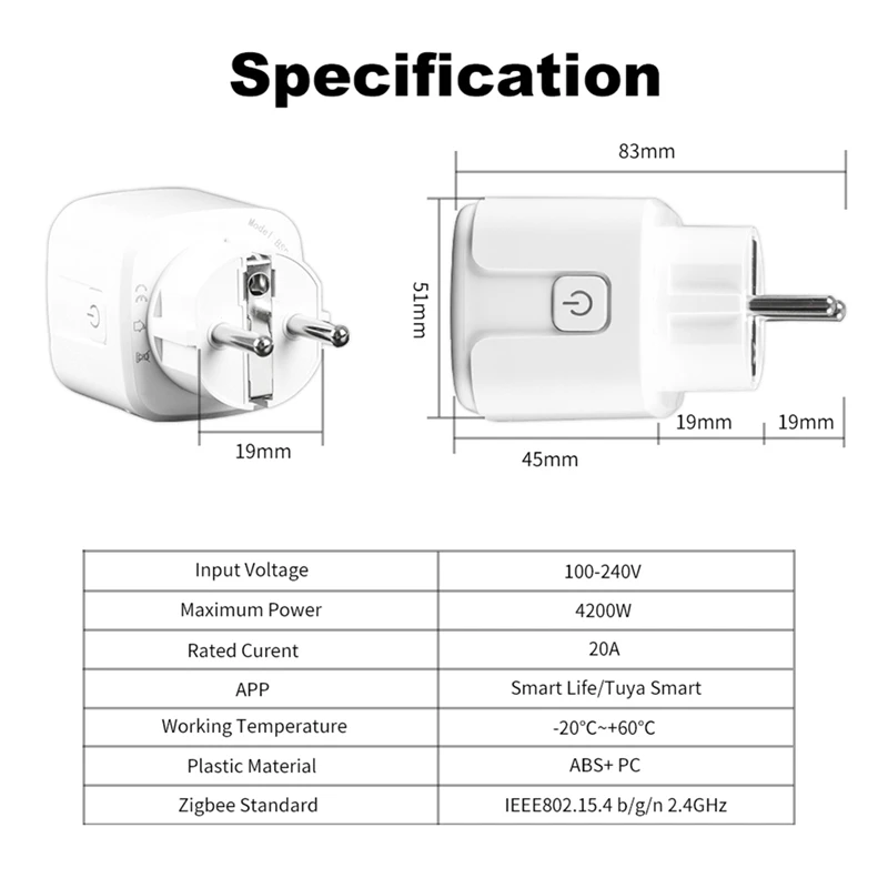 Tuya Wifi Smart Plug 20A EU Smart Socket With Power Monitor Timing Smart Life Support For Alexa Home Yandex