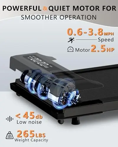 Walking Pad Treadmill Under Desk,Under Desk Treadmill for Office Home Under Desk,265 lbs Capacity Portable Mini Treadmill 2.5HP