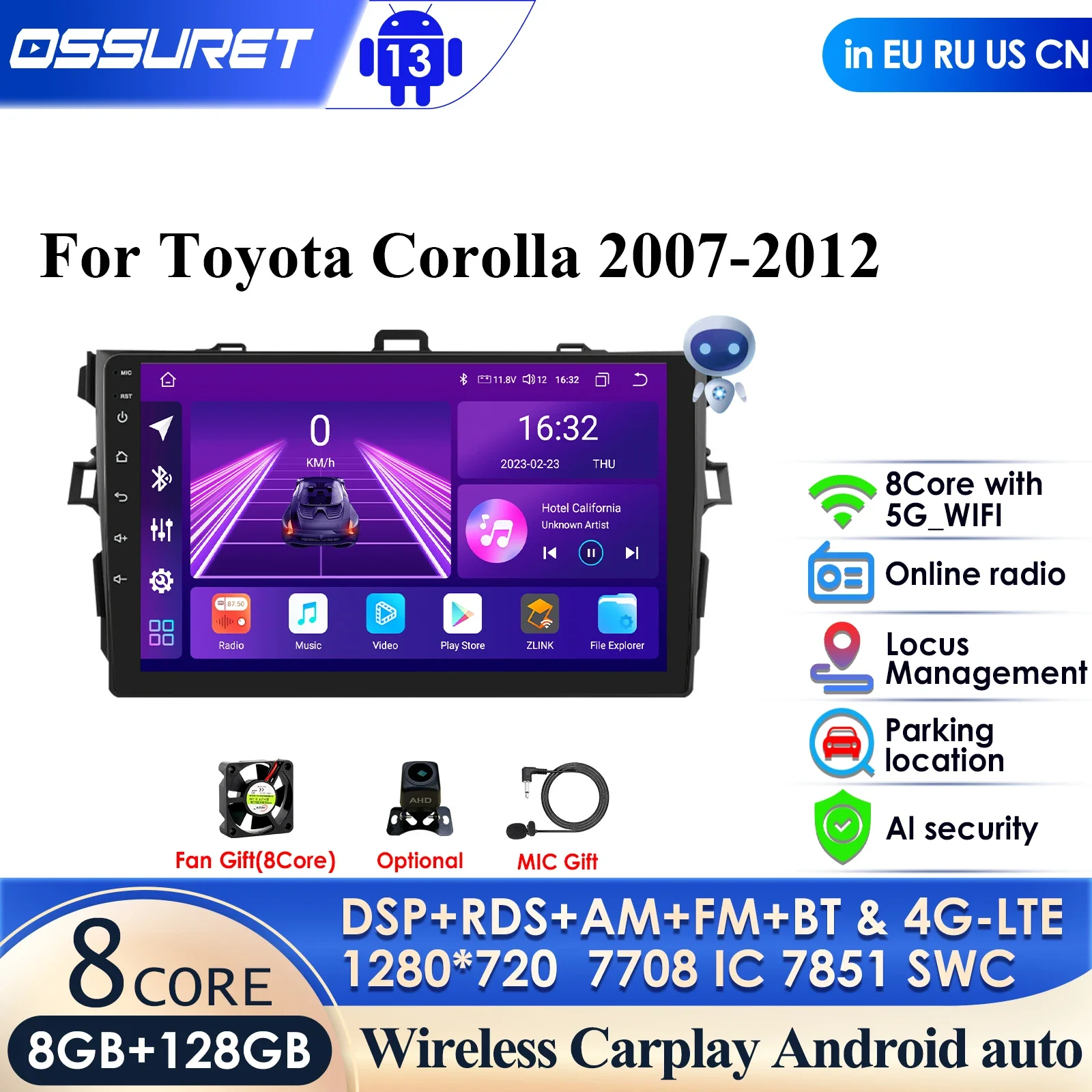 

Carplay 4G Stereo for Toyota Corolla 2007 - 2011 2Din Car Android Radio Multimedia Player 2 Din Autoradio Video GPS Navi WiFi BT