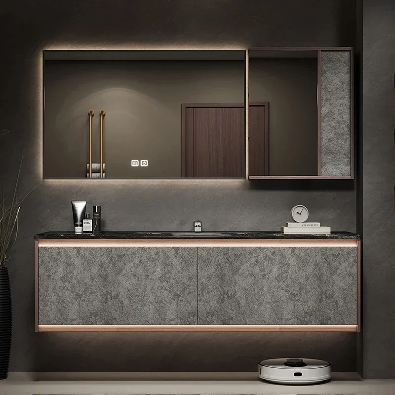 Light luxury hotel style bathroom cabinet combination washbasin luxury stone under the table ceramic basin washbasin cabinet