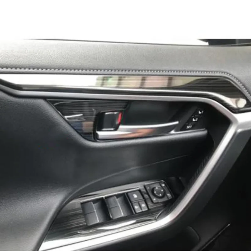 مقبض باب السيارة الداخلي مسند الذراع يغطي لتويوتا Rav4 2019 -2023 الديكور الداخلي درابزين عصا الكسوة 4 قطعة #3