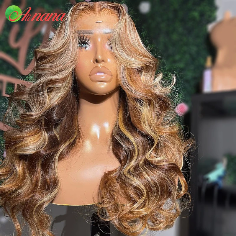 Peluca de cabello humano ondulado para mujer, postizo de encaje Frontal 13x6, ombré color rubio miel, resaltado 613, cierre de encaje