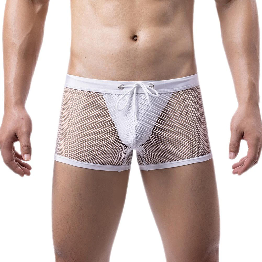 

Mens Brazilian Underwear Mesh Quick Dry Sexy Lingerie Low-rise Trunks Pouch Boxer Shorts See Through Underpants Men's Clothing