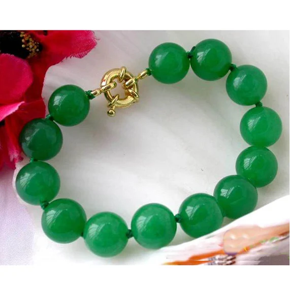 

Favorite Pearl Jewelry,8'' 14mm Natural Round Green Jade Bead Bracelet,Charming Wedding Birthday Party Lady Gift